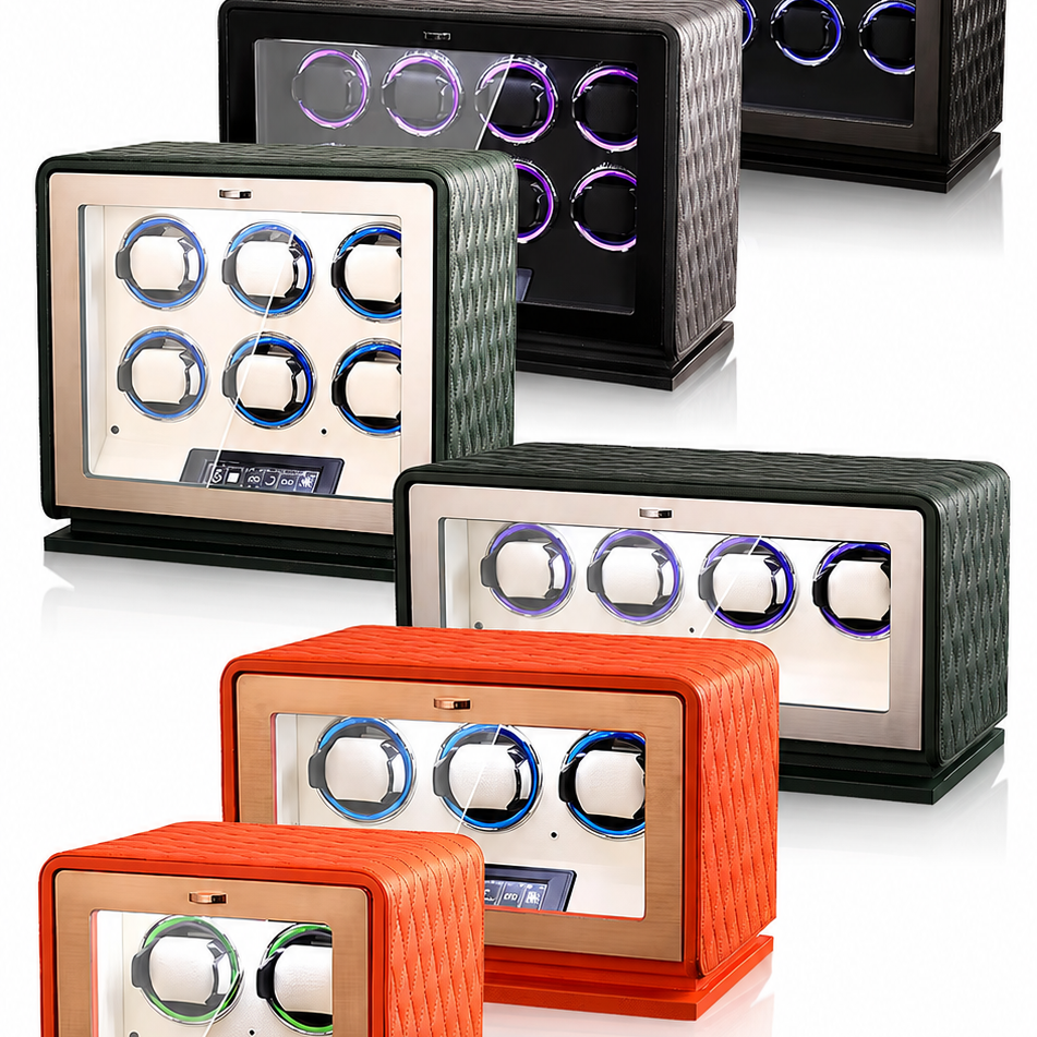 Gamme du remontoir montre automatique Le Sanctuaire, coloris Noir Vert Orange - Le Gardien Horloger