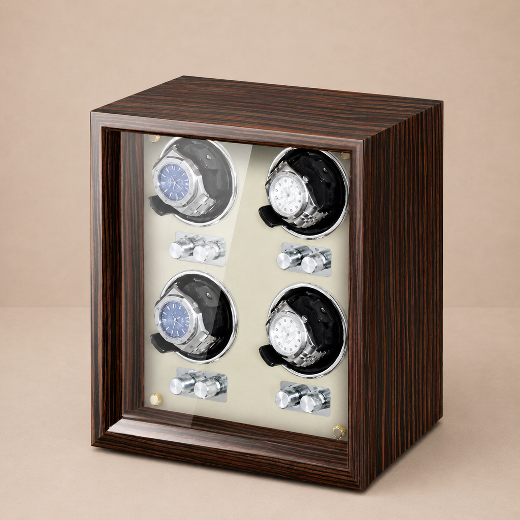 Remontoir montre Le Quartet coloris blanc, bois de noyer, 4 emplacements