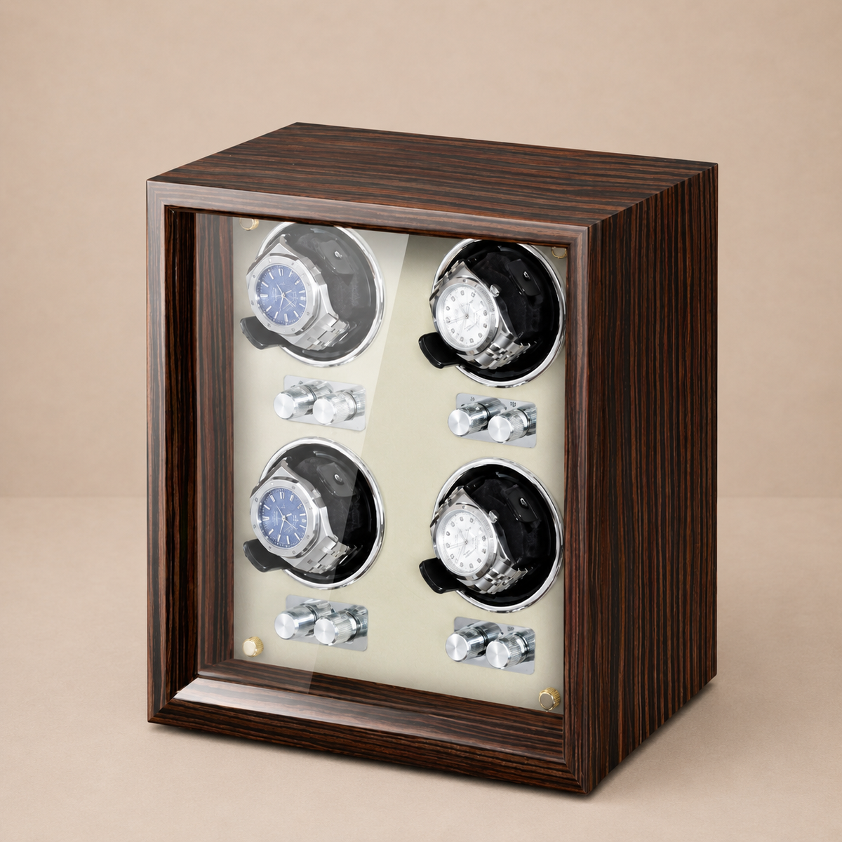 Remontoir montre Le Quartet coloris blanc, bois de noyer, 4 emplacements