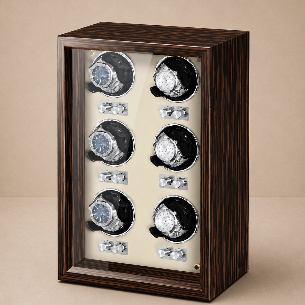 Remontoir montre Le Sextet coloris blanc, bois de noyer, 6 emplacements