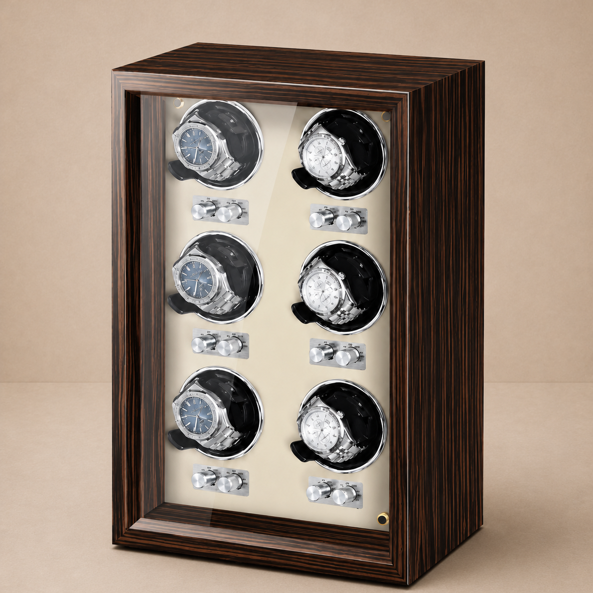 Remontoir montre Le Sextet coloris blanc, bois de noyer, 6 emplacements