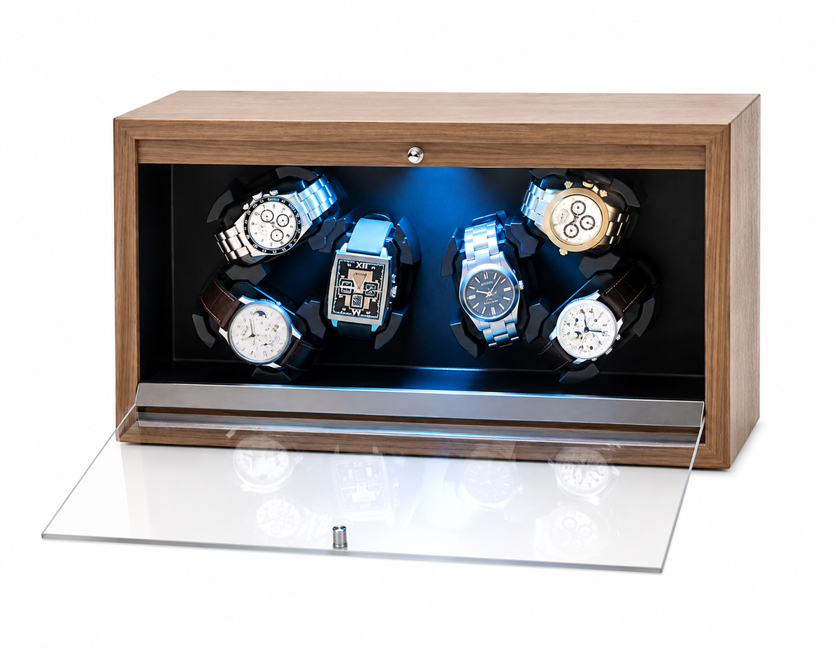 Remontoir Sistera bois vue d'ensemble, montres installées