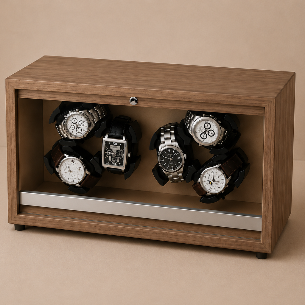 Remontoir montre sextuple bois Sistera, façade vitrée, finition bois, 6 emplacements