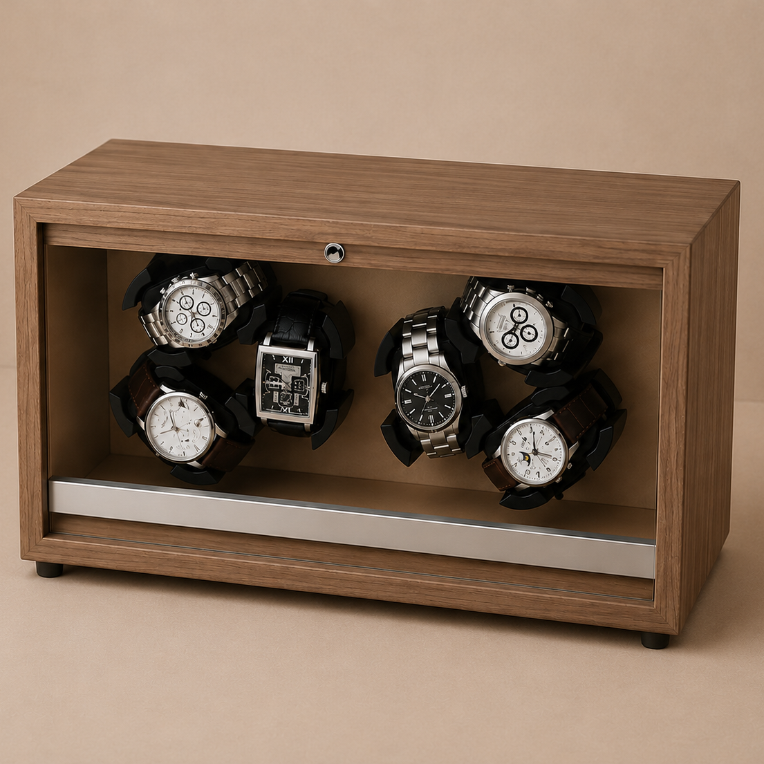 Remontoir montre sextuple bois Sistera, façade vitrée, finition bois, 6 emplacements