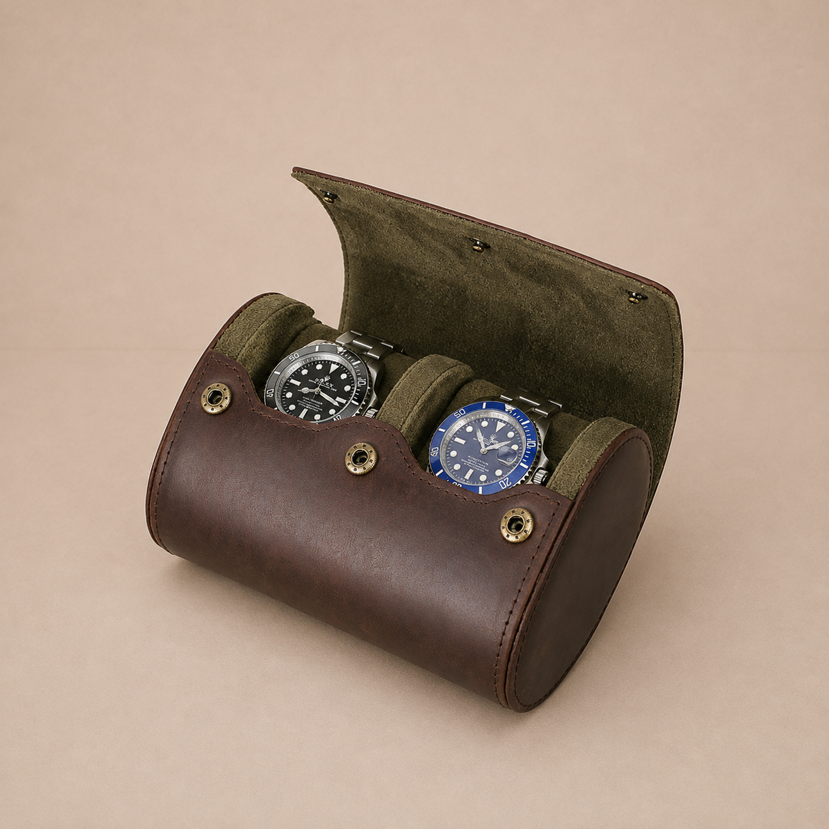 Étui à montre en cuir vintage Le Vintage 2, format ovale, 2 emplacements