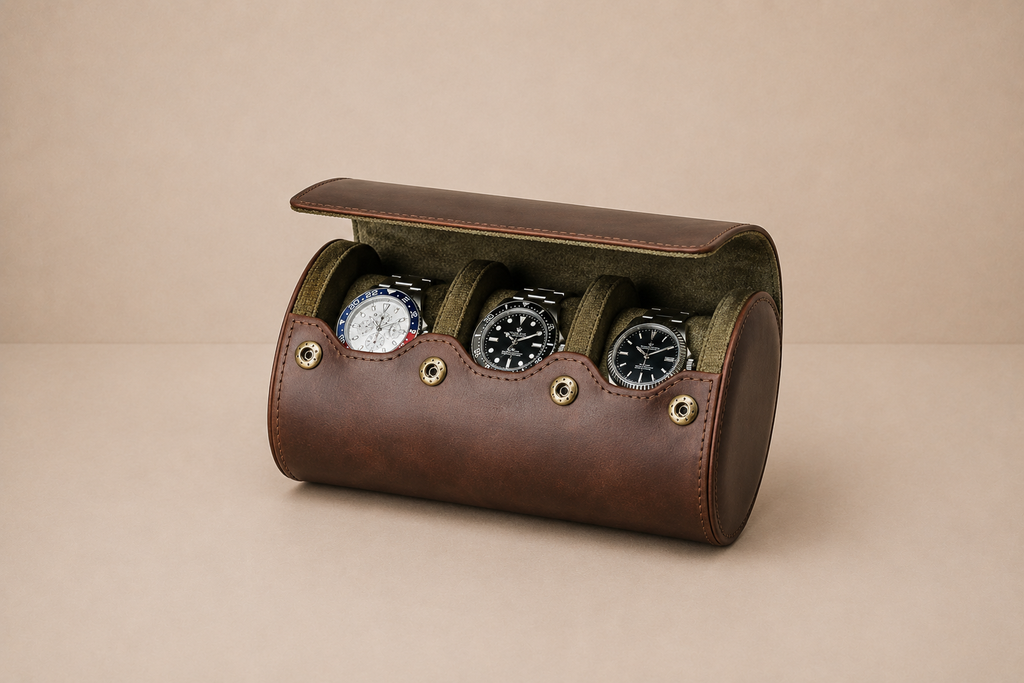 Étui à montre en cuir vintage Le Vintage 3, format ovale, 3 emplacements